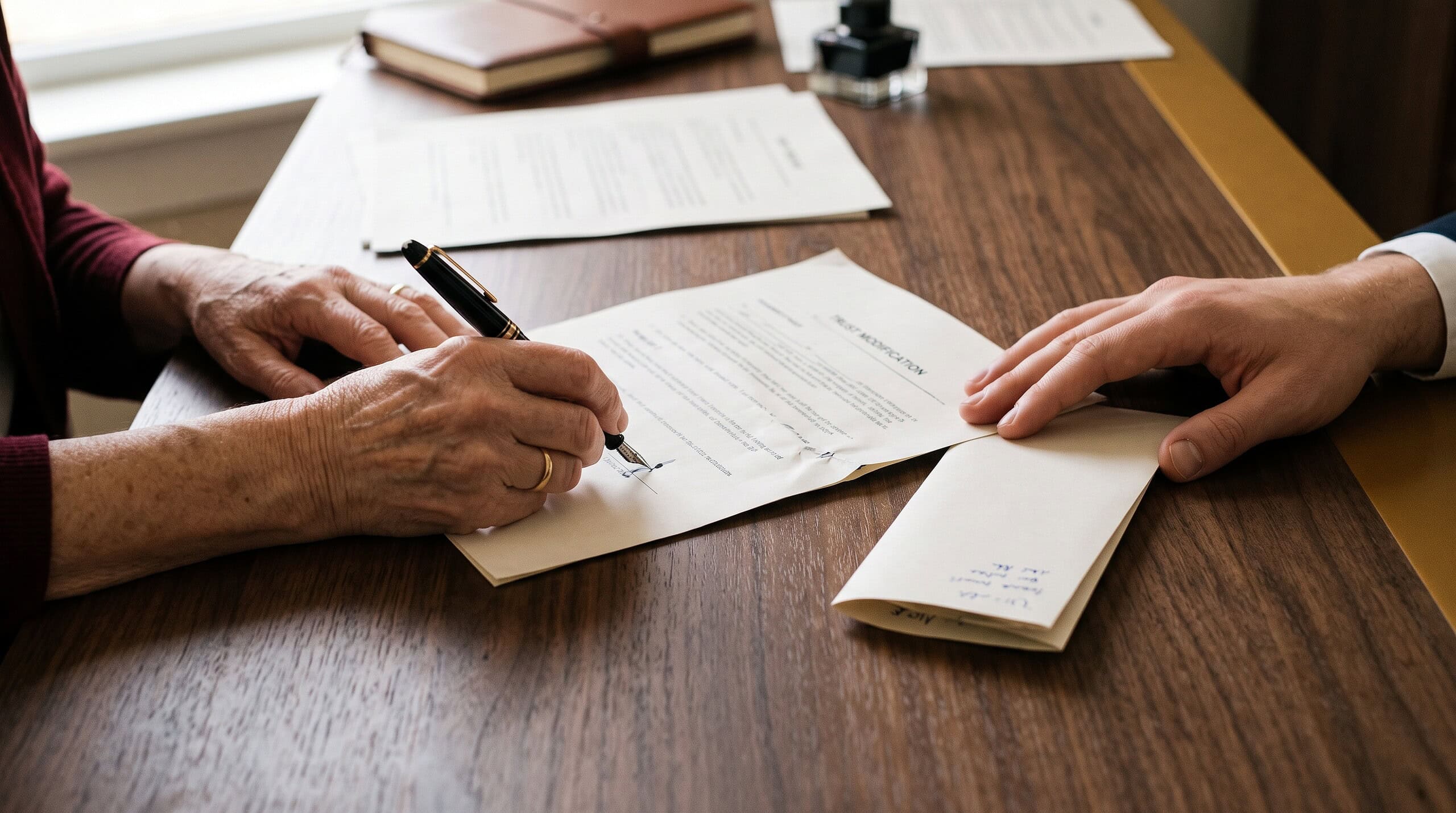 Firma de modificacion de fideicomiso ante notario en Baja California