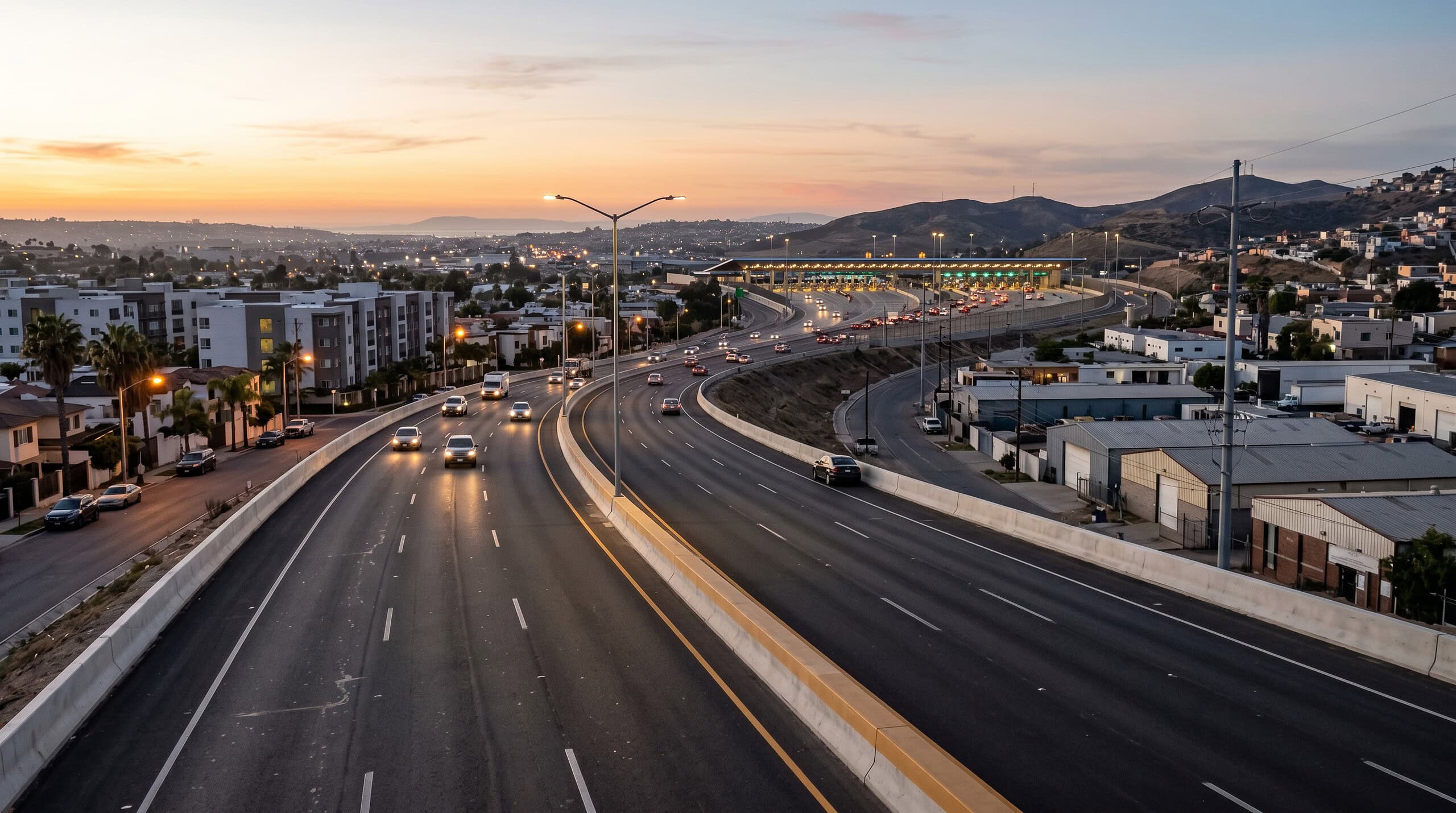 Vialidad y cruce fronterizo en el este de Tijuana