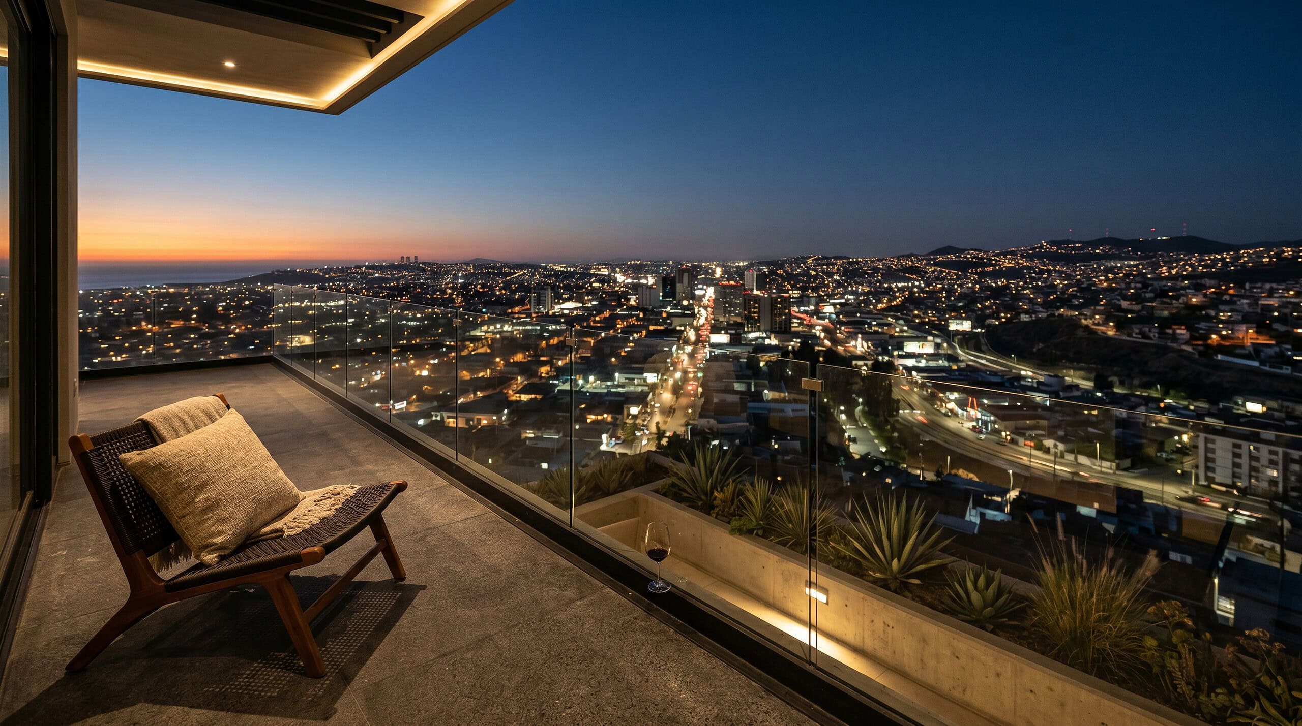 Vista panorámica desde la terraza de un penthouse en Tijuana